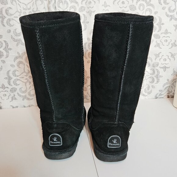BEARPAW WOMEN'S ELLE TALL SUEDE WINTER PULL ON BOOTS Sz 9 BLACK Wool - Picture 3 of 15